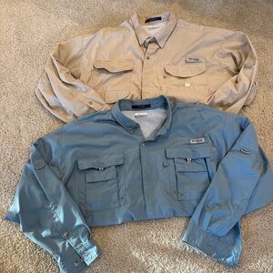 Columbia Men's Lightweight Tan and Blue fishing shirts